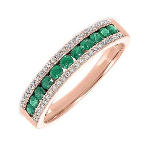 14KT Pink Gold & Diamond 3 Row Fashion Ring  - 1/6 ctw