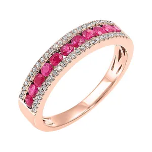 14KT Pink Gold & Diamond 3 Row Fashion Ring  - 1/8 ctw