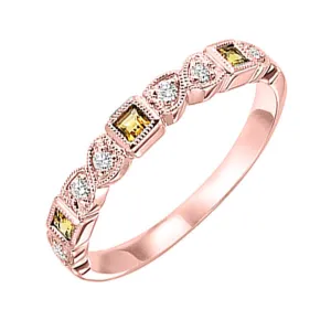 14KT Pink Gold & Diamond Classic Book Stackable Fashion Ring  - 1/10 ctw