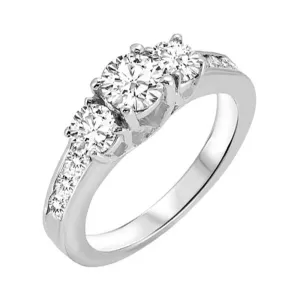 14KT White Gold & Diamond Classic Book 3 Stone Fashion Ring  - 2 ctw