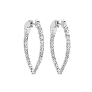 14KT White Gold & Diamond Classic Book Hoop Fashion Earrings   - 1 ctw