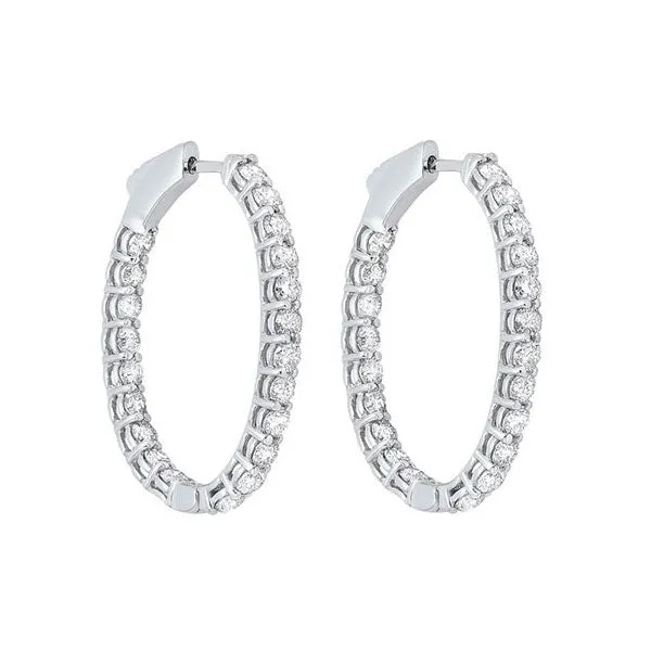 14KT White Gold & Diamond Classic Book Hoop Fashion Earrings   - 2 ctw