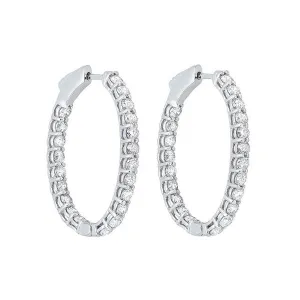 14KT White Gold & Diamond Classic Book Hoop Fashion Earrings   - 2 ctw