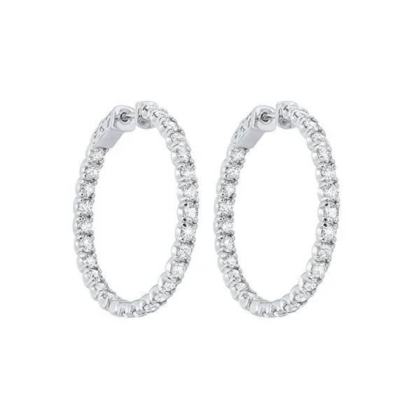 14KT White Gold & Diamond Classic Book Hoop Fashion Earrings  - 5 ctw