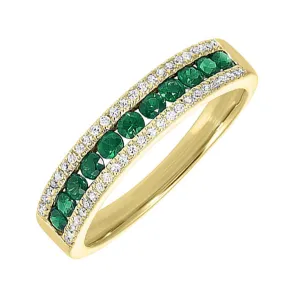 14KT Yellow Gold & Diamond 3 Row Fashion Ring  - 1/8 ctw