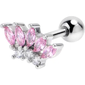 16 Gauge 1/4 Pink Gem Fashion Fan Cartilage Tragus Earring