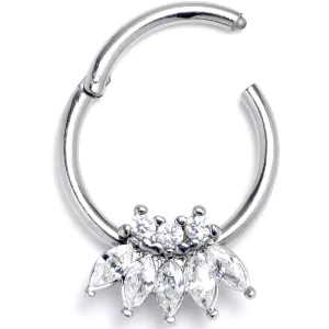 16 Gauge 3/8 Clear Gem Fashion Fan Hinged Segment Ring