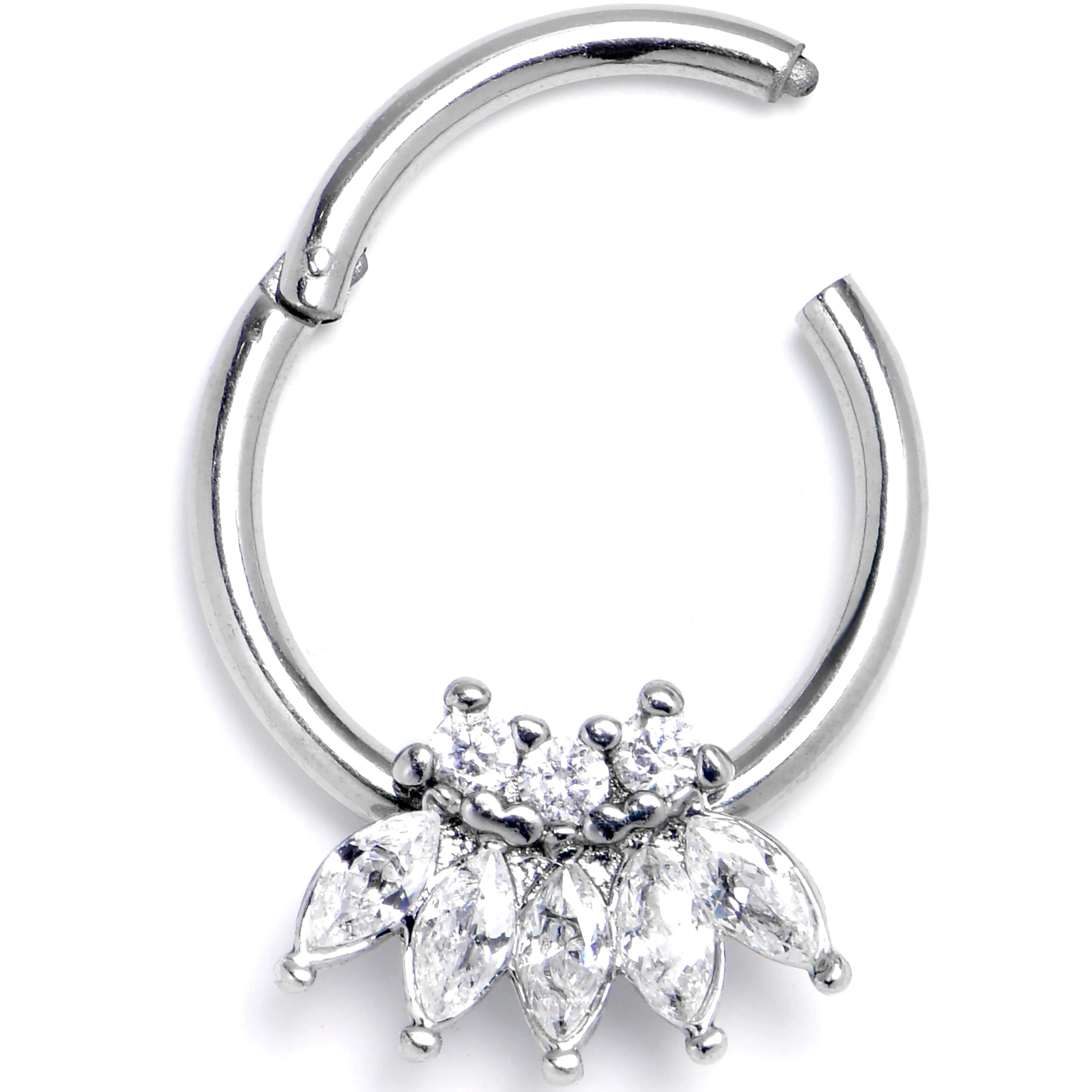 16 Gauge 3/8 Clear Gem Fashion Fan Hinged Segment Ring