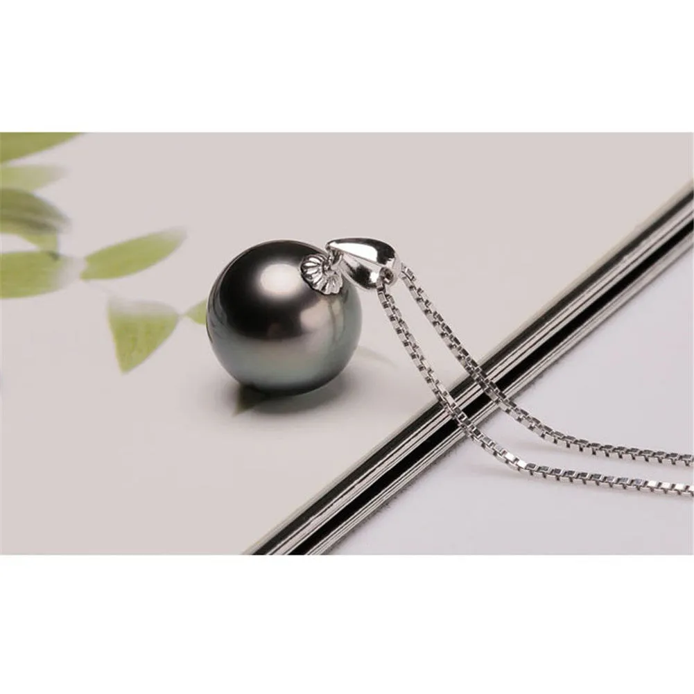 18K Gold 10-11mm Genuine Black Tahitian Southsea Cultured Pearl Pendant Necklace for Women with 18" Chain (Sterling Silver)