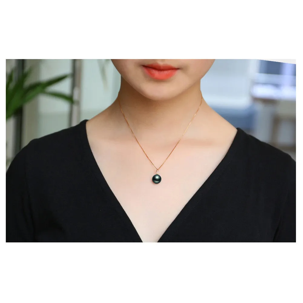 18K Gold 10-11mm Genuine Black Tahitian Southsea Cultured Pearl Pendant Necklace for Women with 18" Chain (Sterling Silver)