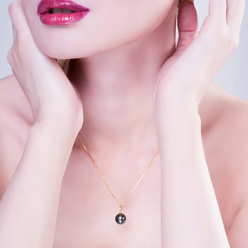 18K Gold 10-11mm Genuine Black Tahitian Southsea Cultured Pearl Pendant Necklace for Women with 18" Chain (Sterling Silver)