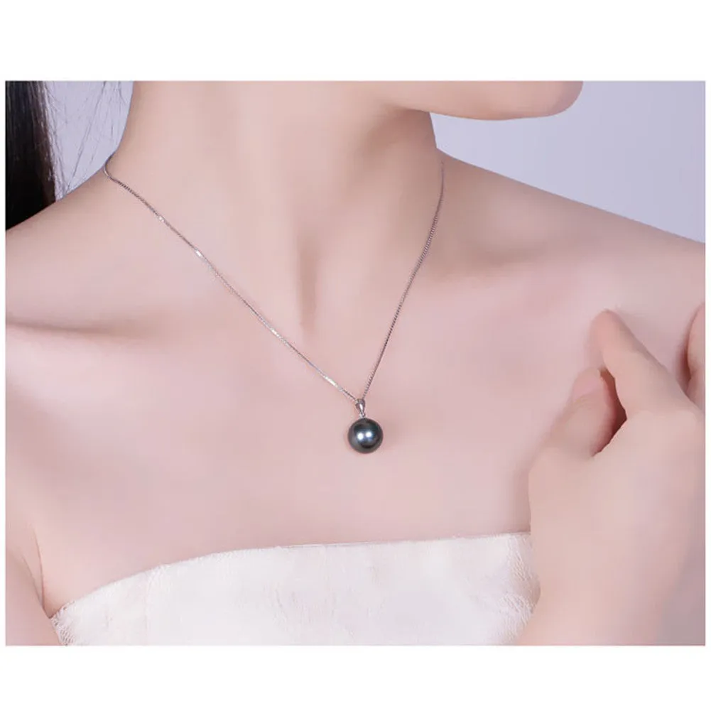 18K Gold 10-11mm Genuine Black Tahitian Southsea Cultured Pearl Pendant Necklace for Women with 18" Chain (Sterling Silver)