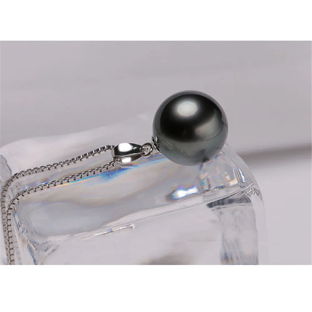 18K Gold 10-11mm Genuine Black Tahitian Southsea Cultured Pearl Pendant Necklace for Women with 18" Chain (Sterling Silver)