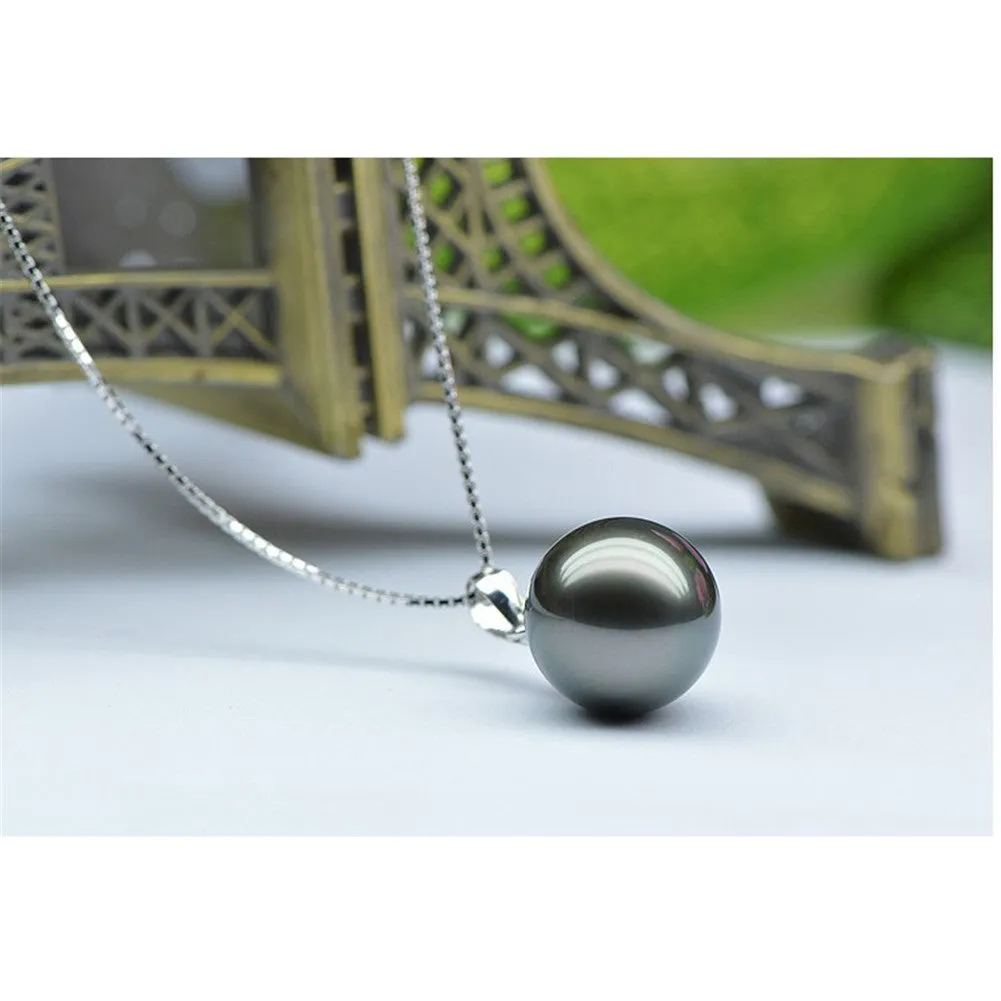 18K Gold 10-11mm Genuine Black Tahitian Southsea Cultured Pearl Pendant Necklace for Women with 18" Chain (Sterling Silver)