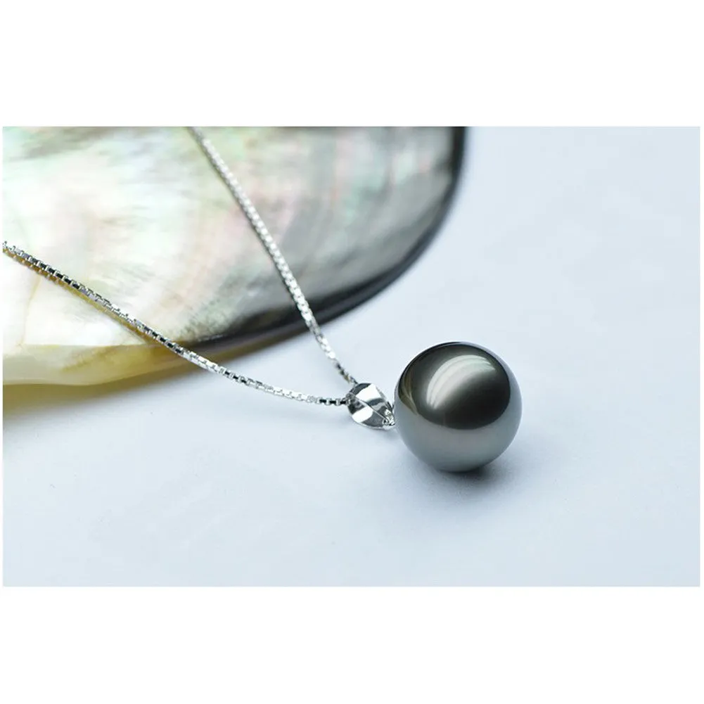 18K Gold 10-11mm Genuine Black Tahitian Southsea Cultured Pearl Pendant Necklace for Women with 18" Chain (Sterling Silver)