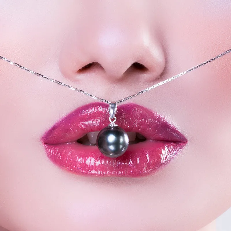 18K Gold 10-11mm Genuine Black Tahitian Southsea Cultured Pearl Pendant Necklace for Women with 18" Chain (Sterling Silver)