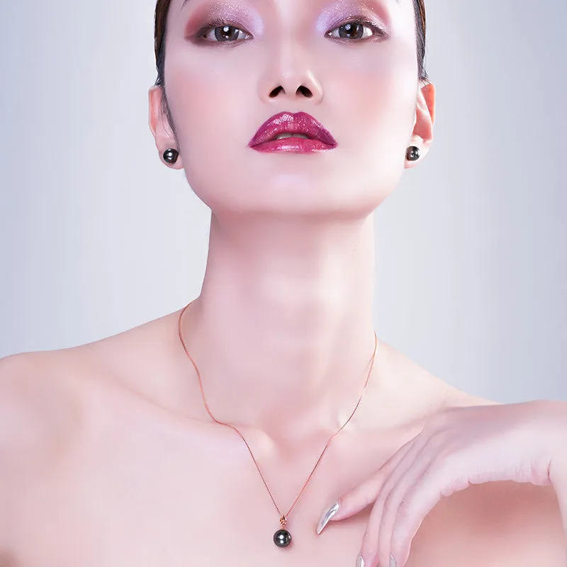 18K Gold 10-11mm Genuine Black Tahitian Southsea Cultured Pearl Pendant Necklace for Women with 18" Chain (Sterling Silver)