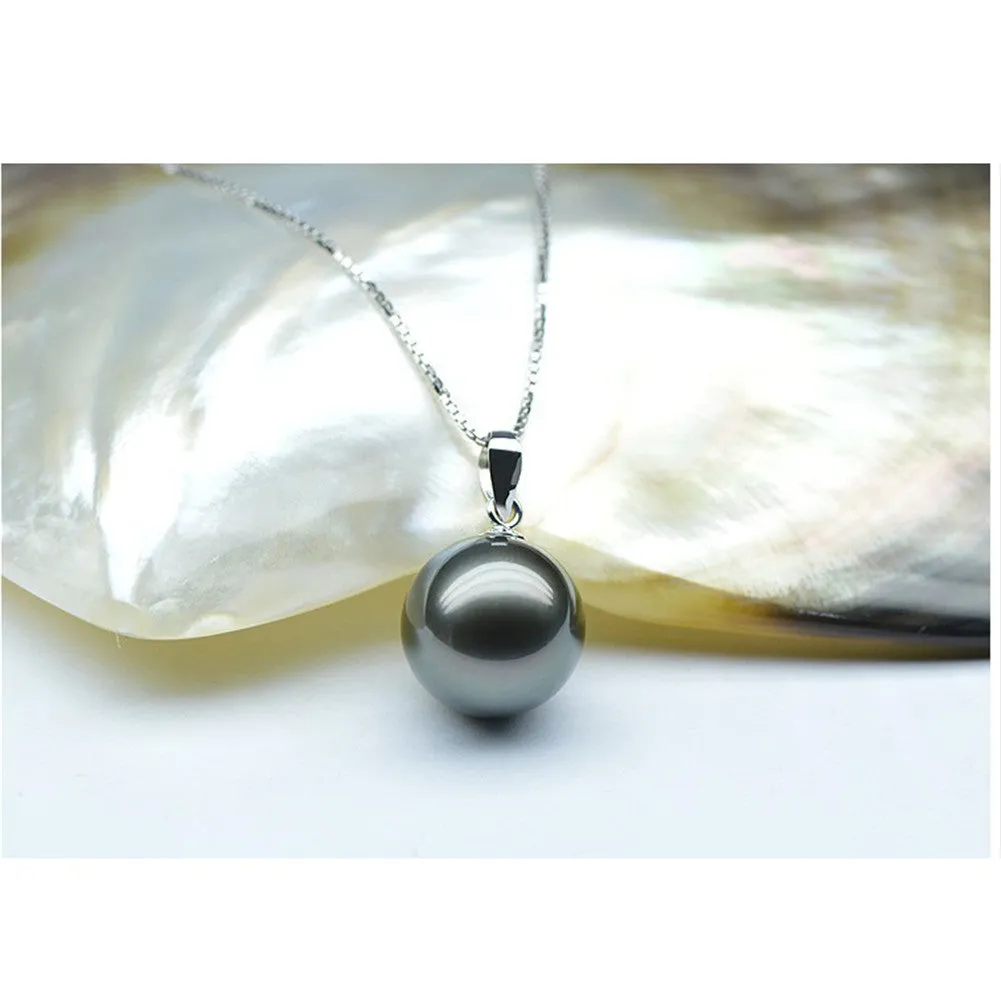 18K Gold 10-11mm Genuine Black Tahitian Southsea Cultured Pearl Pendant Necklace for Women with 18" Chain (Sterling Silver)