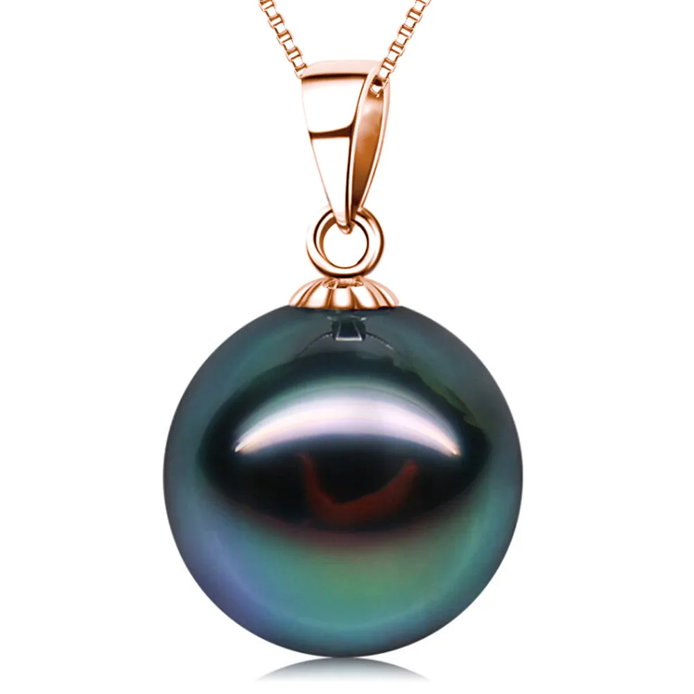 18K Gold 10-11mm Genuine Black Tahitian Southsea Cultured Pearl Pendant Necklace for Women with 18" Chain (Sterling Silver)