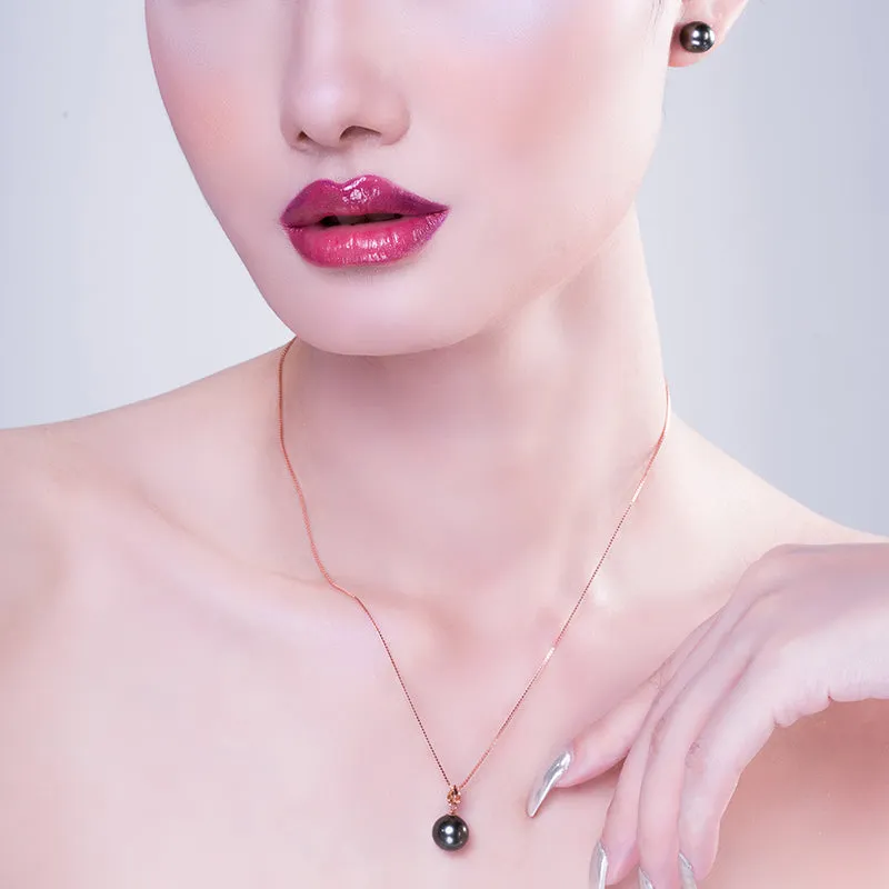 18K Gold 10-11mm Genuine Black Tahitian Southsea Cultured Pearl Pendant Necklace for Women with 18" Chain (Sterling Silver)
