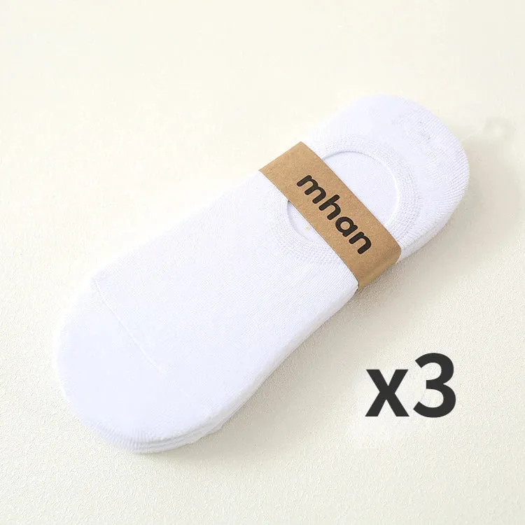 3 Pairs/Lot Invisible No Show Socks for Men - Low Cut Ankle Cotton Thin Black White Short Socks with Non-Slip Silicone, Breathable Summer Wear