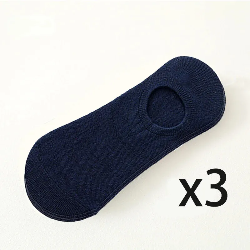 3 Pairs/Lot Invisible No Show Socks for Men - Low Cut Ankle Cotton Thin Black White Short Socks with Non-Slip Silicone, Breathable Summer Wear