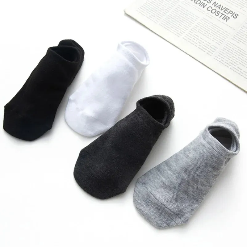 3 Pairs/Lot Invisible No Show Socks for Men - Low Cut Ankle Cotton Thin Black White Short Socks with Non-Slip Silicone, Breathable Summer Wear