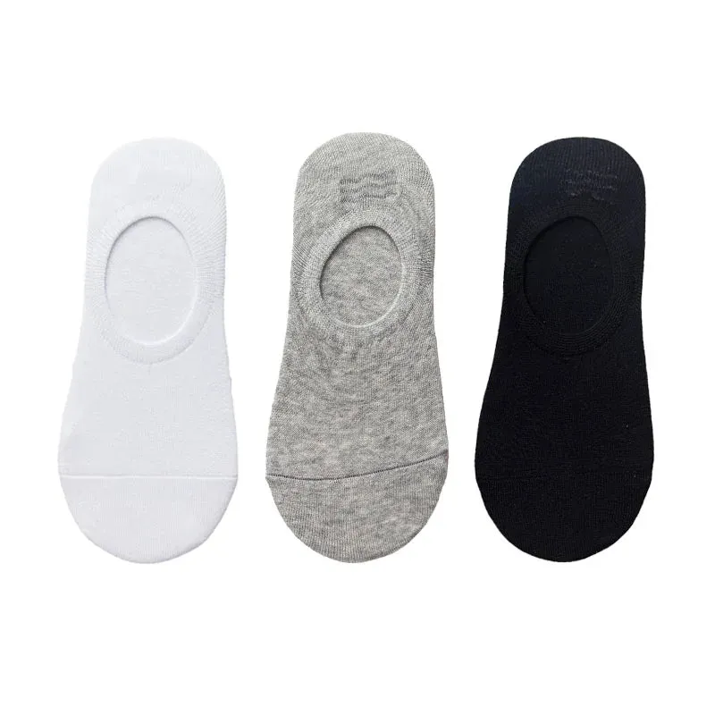 3 Pairs/Lot Invisible No Show Socks for Men - Low Cut Ankle Cotton Thin Black White Short Socks with Non-Slip Silicone, Breathable Summer Wear