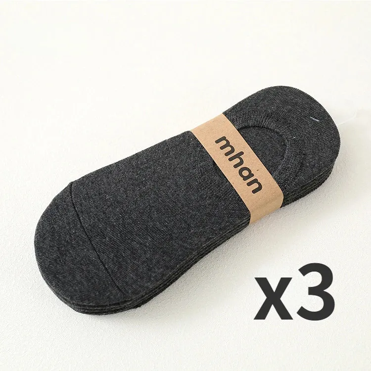 3 Pairs/Lot Invisible No Show Socks for Men - Low Cut Ankle Cotton Thin Black White Short Socks with Non-Slip Silicone, Breathable Summer Wear