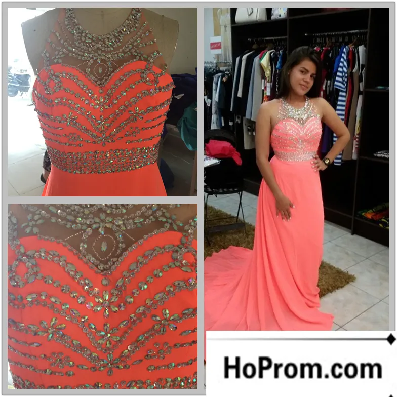 A-Line High Neck Beading Prom Dress Evening Dresses