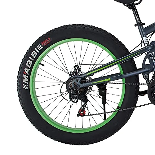 Amardeep cycles 26 inches Fat Tyre Wheel, Steel Frame- 18 inches, Speed Double Disc Brake with Magnesium Alloy Wheels Sports Folding All-Mountain Cycle for Unisex (Green) Over 23 Years