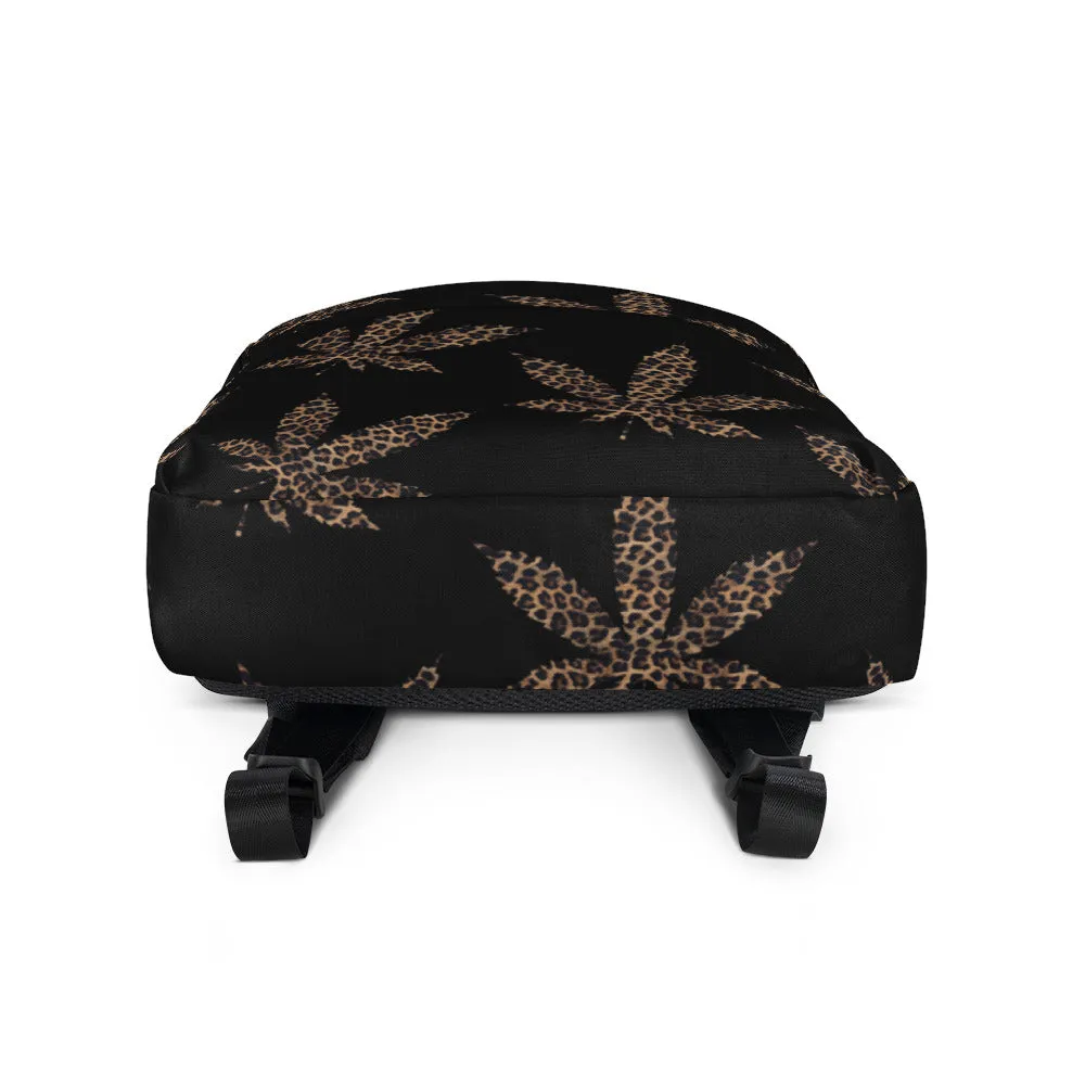 Animal Print Cannabis Leaf Backpack