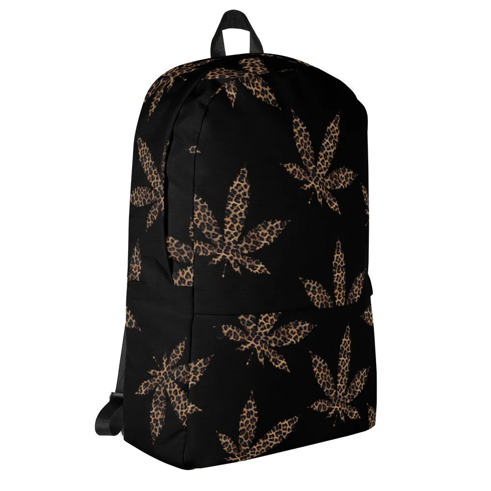 Animal Print Cannabis Leaf Backpack