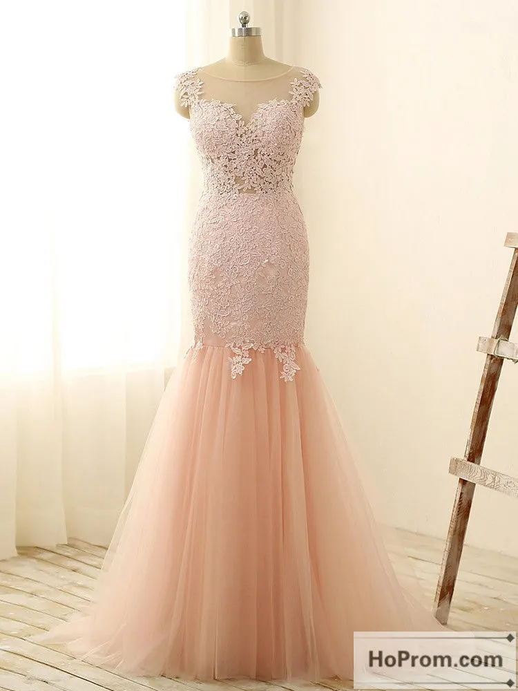 Applique Mermaid Cap Sleeve Prom Dress Evening Dresses