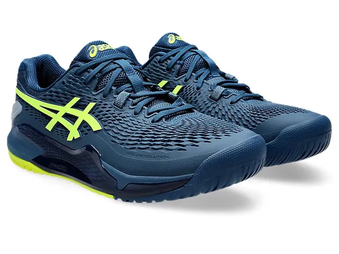 Asics Men's Gel Resolution 9 Hard Court WIDE 2E (Mako Blue/Safety Yellow)