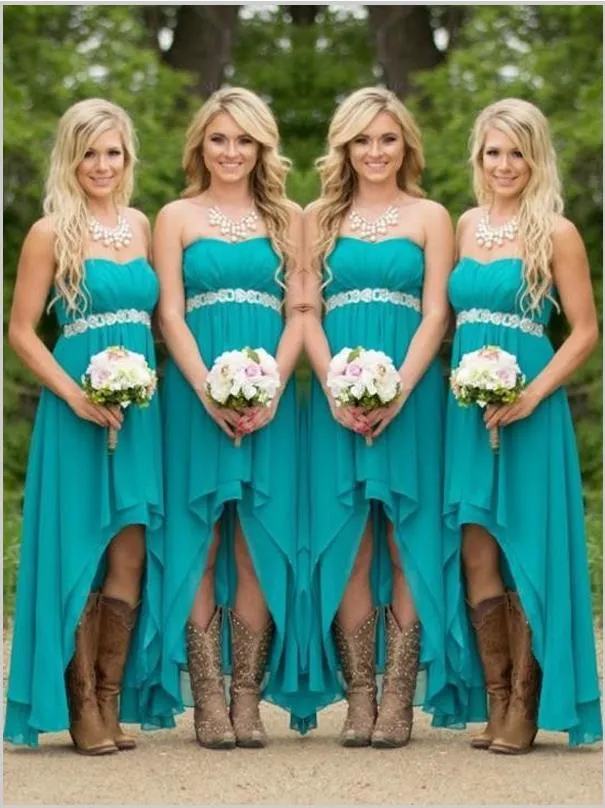 Asymmetrical Princess Chiffon Bridesmaid Dresses with Beading
