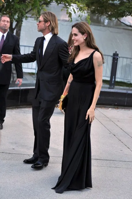 Black Angelina Jolie Satin Prom Red Carpet Dress Toronto Film Festival Moneyball Premiere