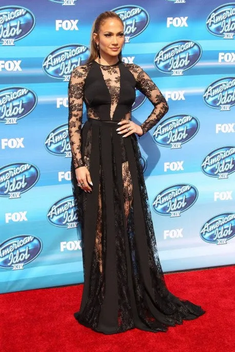 Black Jennifer Lopez (JLo) Long Sleeves Dress Lace Prom Red Carpet Dress American Idol Finale