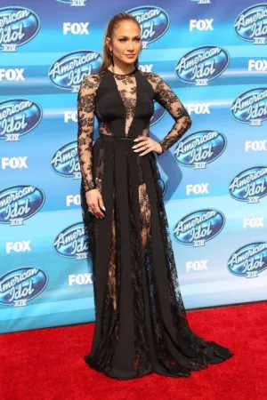Black Jennifer Lopez (JLo) Long Sleeves Dress Lace Prom Red Carpet Dress American Idol Finale