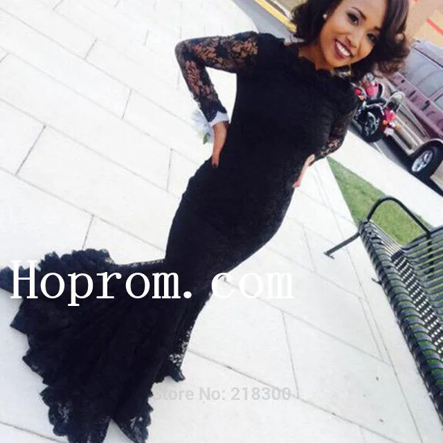 Black Lace Prom Dresses,Mermaid Prom Dress,Evening Dress