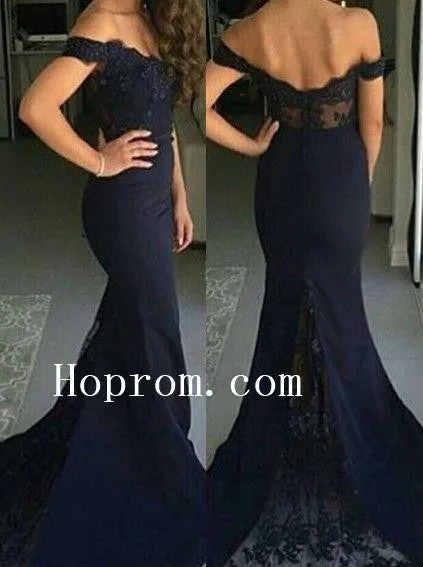 Black Mermaid Prom Dresses,Off Shoulder Prom Dress,Evening Dress