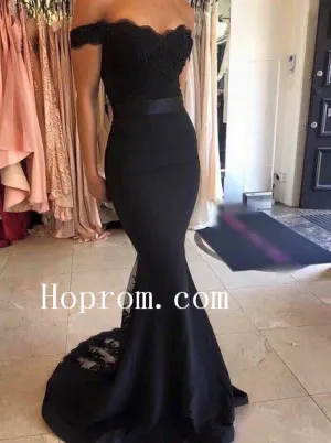 Black Mermaid Prom Dresses,Off Shoulder Prom Dress,Evening Dress