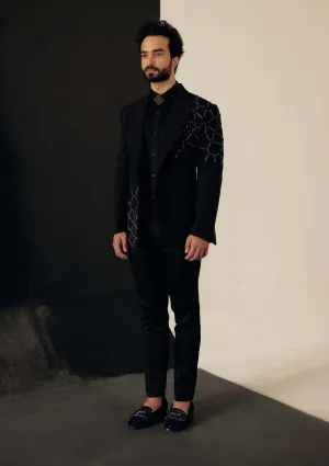Black Tuxedo With Shirt And Tapered Trousers
