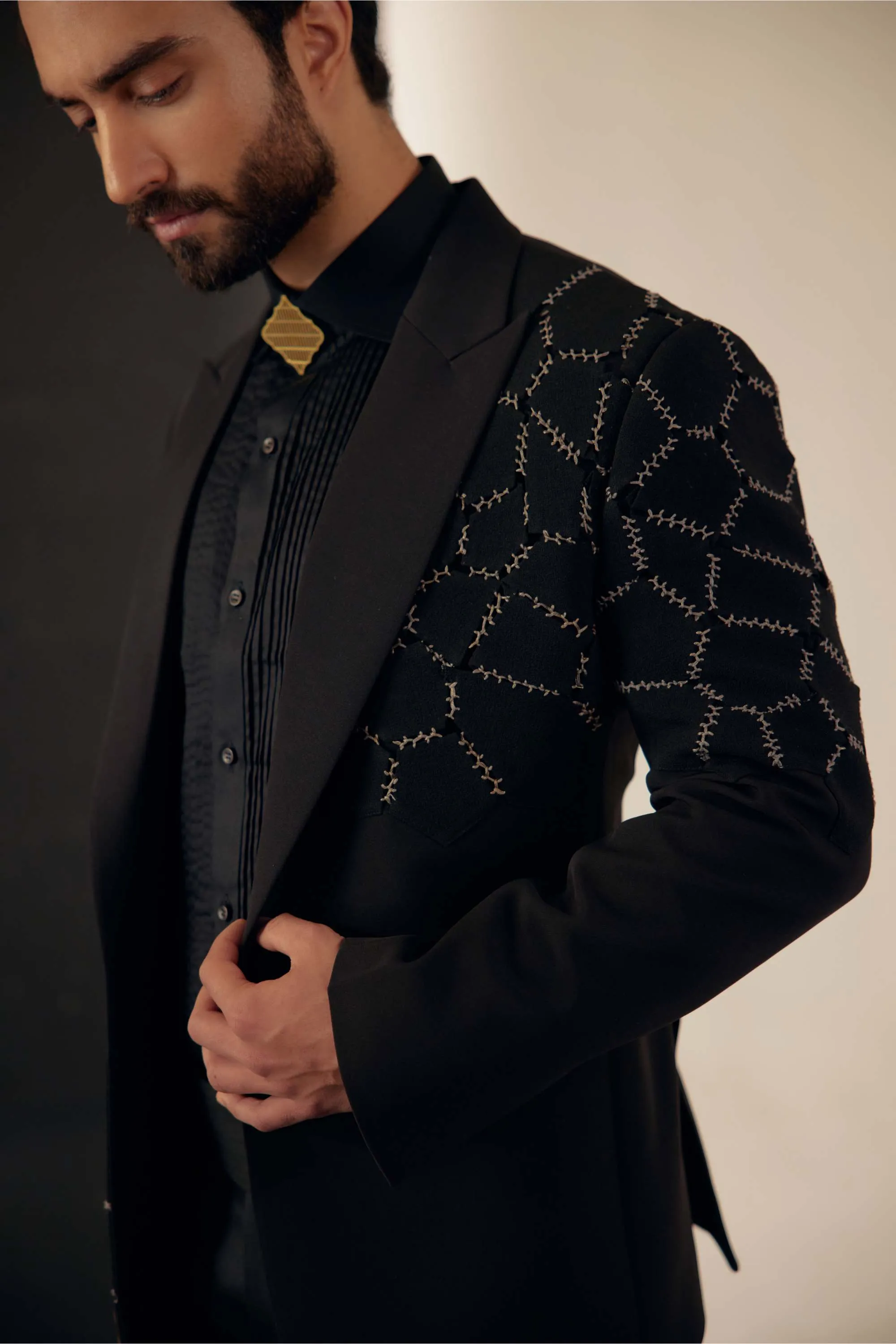 Black Tuxedo With Shirt And Tapered Trousers