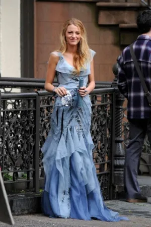 Blue Blake Lively Serena van der Woodsen Sequins Dress Round Neck Prom Celebrity Dress Gossip Girl