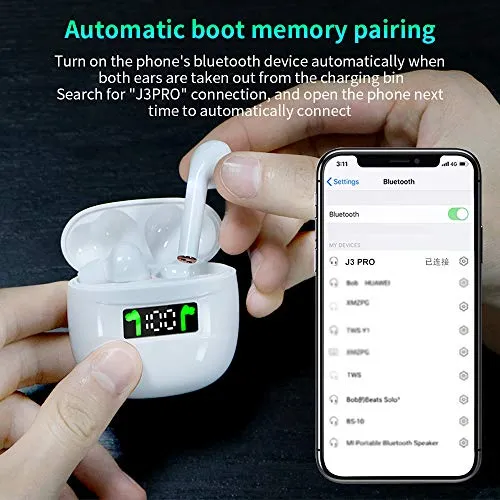 Bluetooth 5.2 True Wireless Earbuds Headphone with Led Display Charging Case Waterproof Earbuds 40 Hours Playtime Built-in Microphone Earbuds HiFi Premium Sound with Noise Cancelling for Sport,White