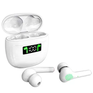 Bluetooth 5.2 True Wireless Earbuds Headphone with Led Display Charging Case Waterproof Earbuds 40 Hours Playtime Built-in Microphone Earbuds HiFi Premium Sound with Noise Cancelling for Sport,White