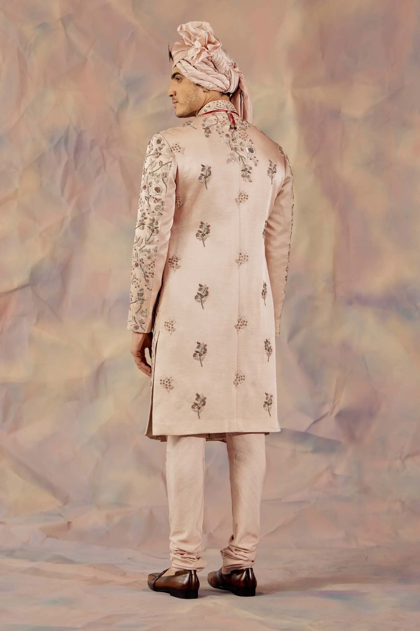 Blush Pink Embroidered Sherwani Set