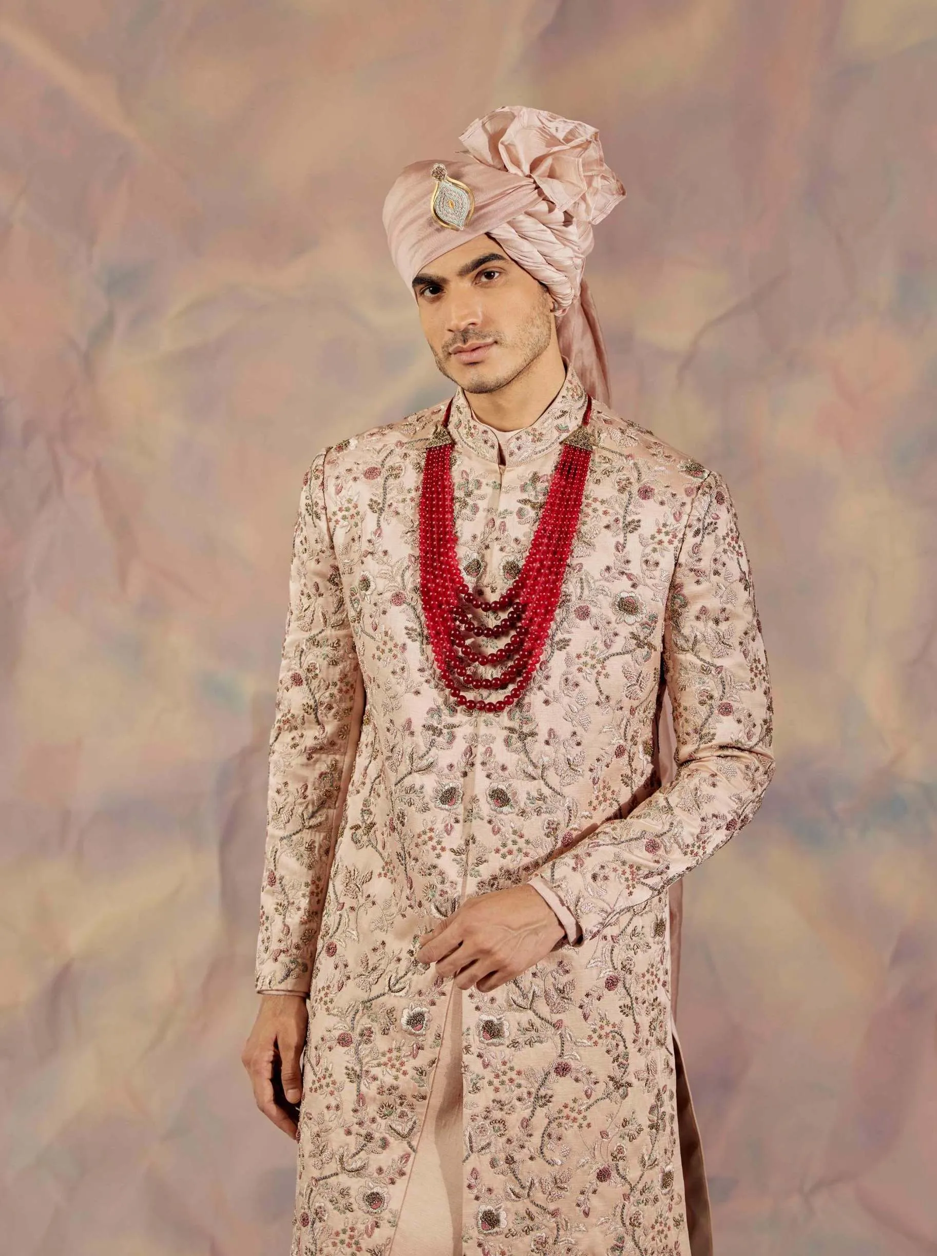 Blush Pink Embroidered Sherwani Set
