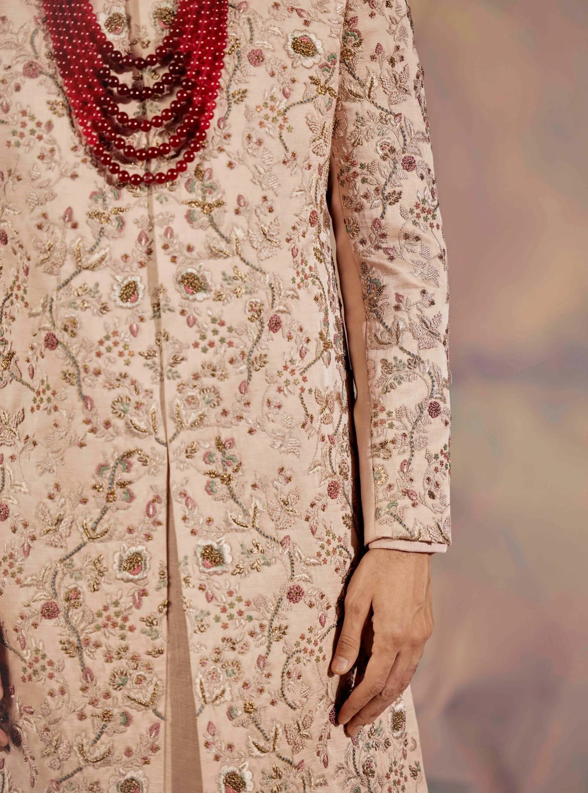 Blush Pink Embroidered Sherwani Set